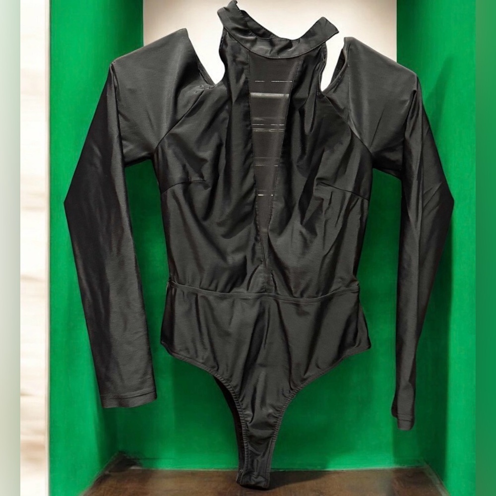 Oh yes Black Long Sleeve Bodysuit with sheer front MEDIUM